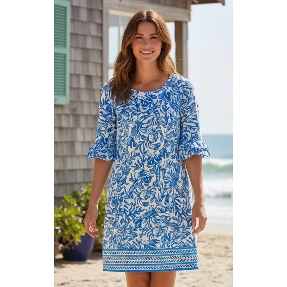 $198 New Lilly Pulitzer FIESTA STRETCH DRESS Resort White On A Roll Blue Size 4